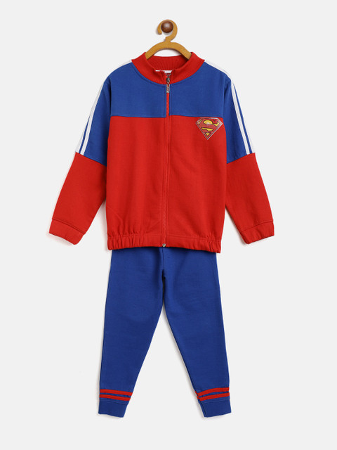 

GAME BEGINS Boys Red & Blue Colourblock Superman Print Detail Cotton Sweatshirt & Joggers