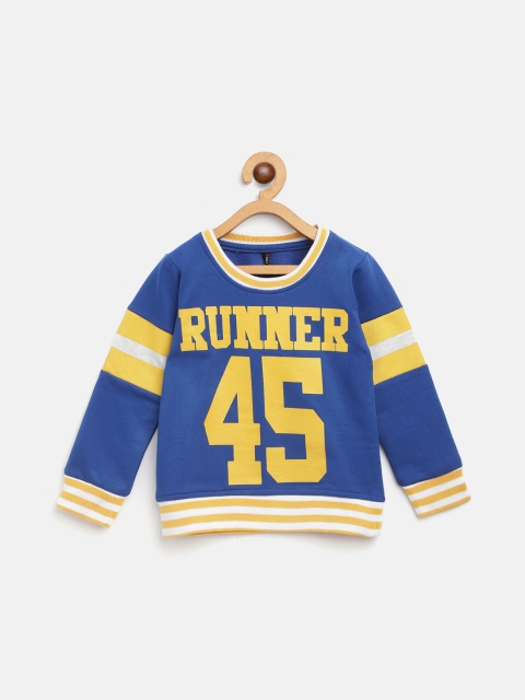 

GAME BEGINS Boys Blue & Mustard Yellow Alphanumeric Print Sweatshirt