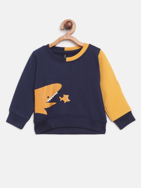 

GAME BEGINS Boys Navy Blue & Mustard Yellow Printed Sweatshirt