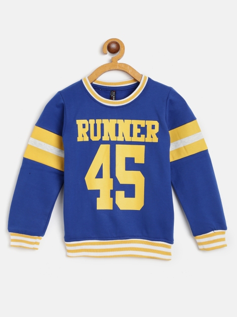 

GAME BEGINS Boys Blue & Mustard Yellow Alphanumeric Print Sweatshirt