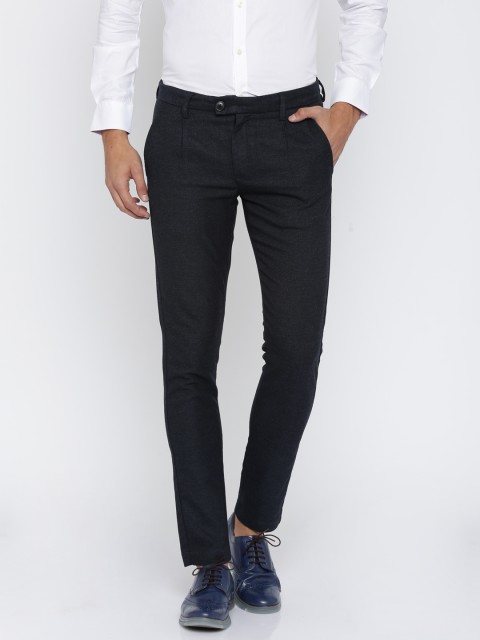 

SELECTED Men Navy Blue Skinny Fit Pleated Trousers