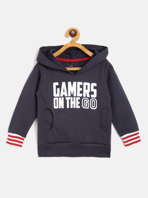 

GAME BEGINS Boys Charcoal Grey & White Typography Print Hooded Sweatshirt