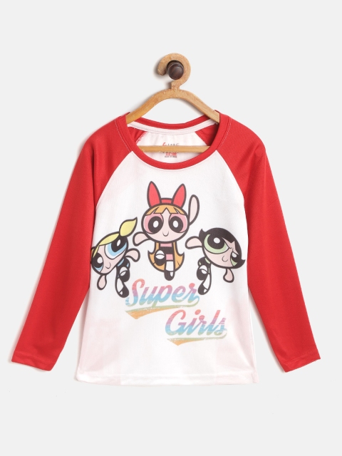 

GAME BEGINS Girls Red & White Cotton Powerpuff Girls Printed T-shirt