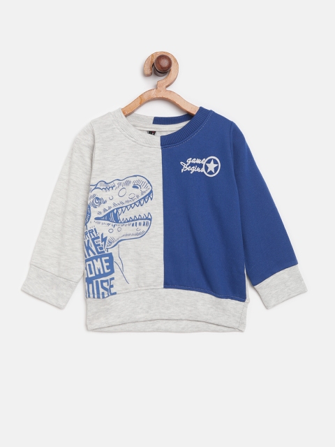 

GAME BEGINS Boys Grey Melange & Blue Colourblocked & Printed Sweatshirt