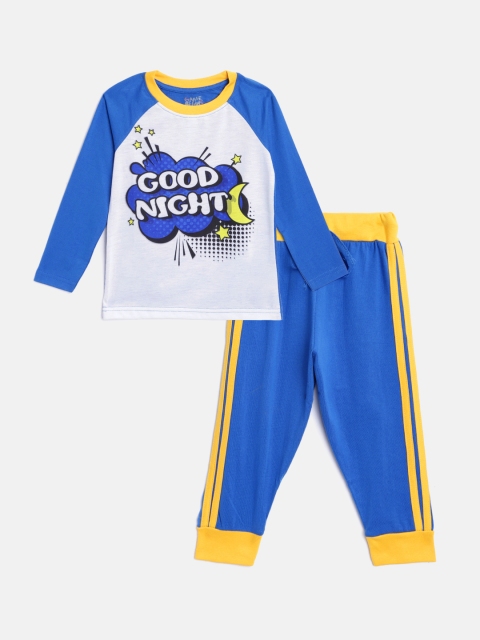 

GAME BEGINS Boys White & Blue Printed Night Suit