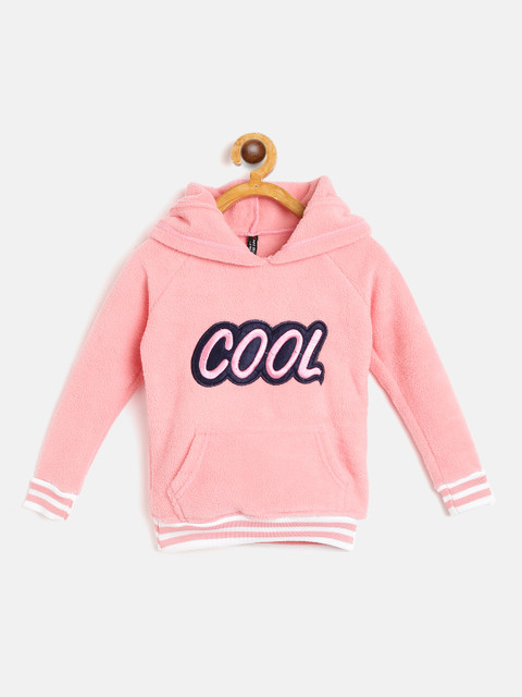 

GAME BEGINS Girls Pink Applique Hooded Sherpa Sweatshirt