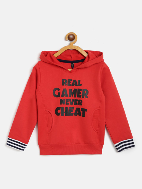 

GAME BEGINS Boys Red & Black Typography Print Hooded Sweatshirt