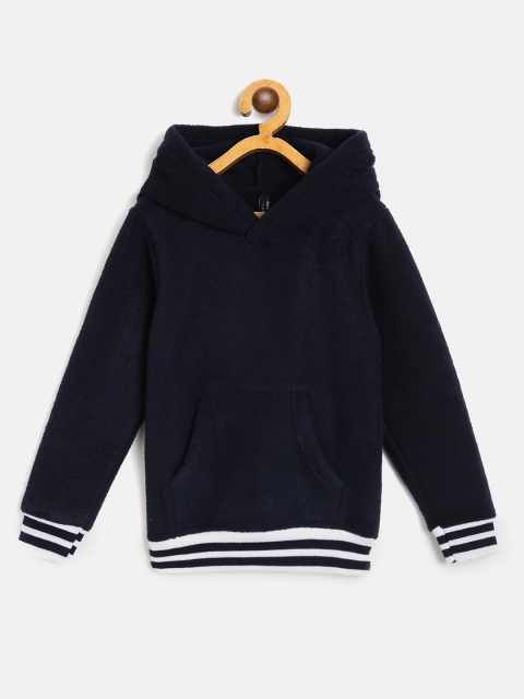 

GAME BEGINS Boys Navy Blue Solid Fleece Finish Pure Cotton Hooded Sweatshirt