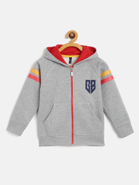 

GAME BEGINS Boys Grey Melange Solid Hooded Sweatshirt