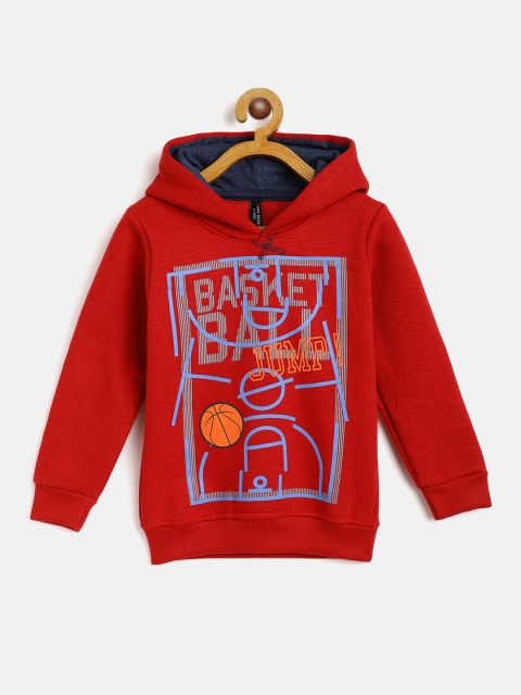 

GAME BEGINS Boys Maroon & Blue Basketball Printed Hooded Cotton Sweatshirt