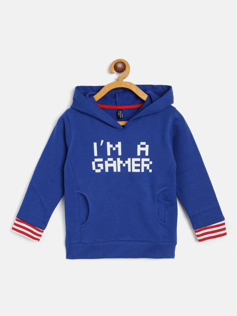 

GAME BEGINS Boys Blue & White Typography Print Hooded Sweatshirt