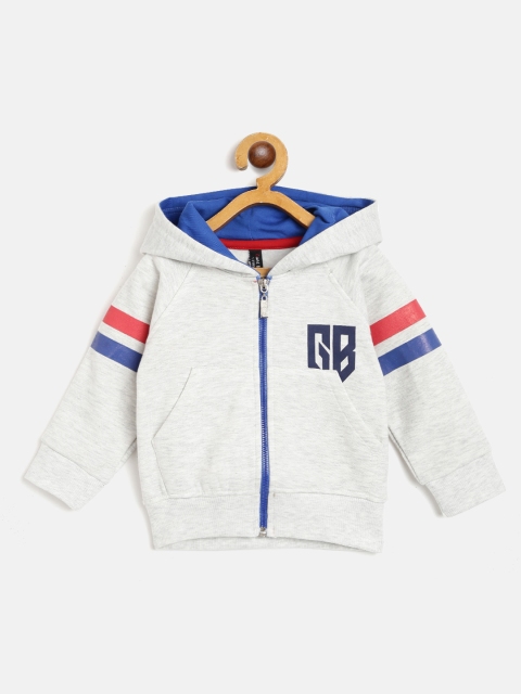 

GAME BEGINS Boys Grey Melange Solid Hooded Sweatshirt