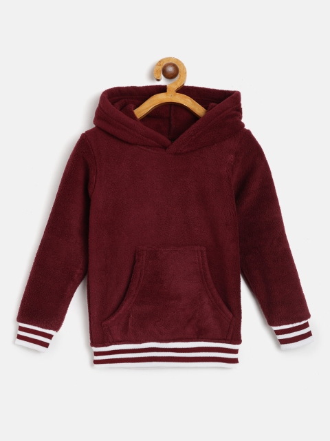 

GAME BEGINS Boys Burgundy Solid Fleece Finish Pure Cotton Hooded Sweatshirt