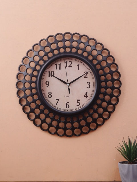 

House Of Accessories Black & Brown Textured Floral Vintage Wall Clock