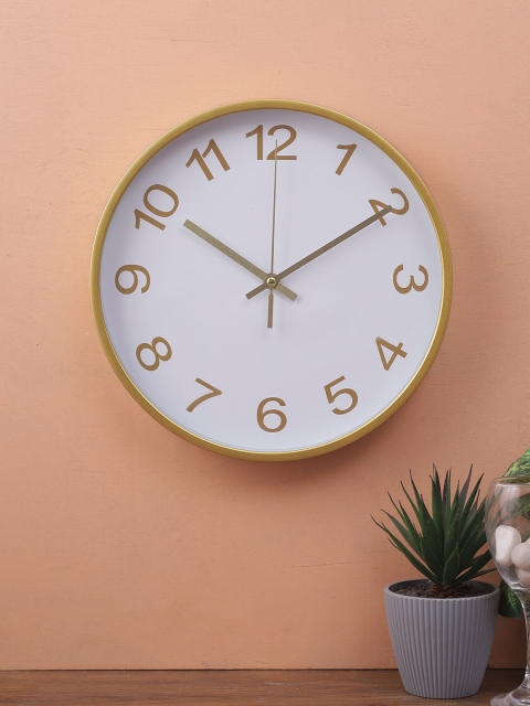 

House Of Accessories White & Gold-Toned Contemporary Wall Clock