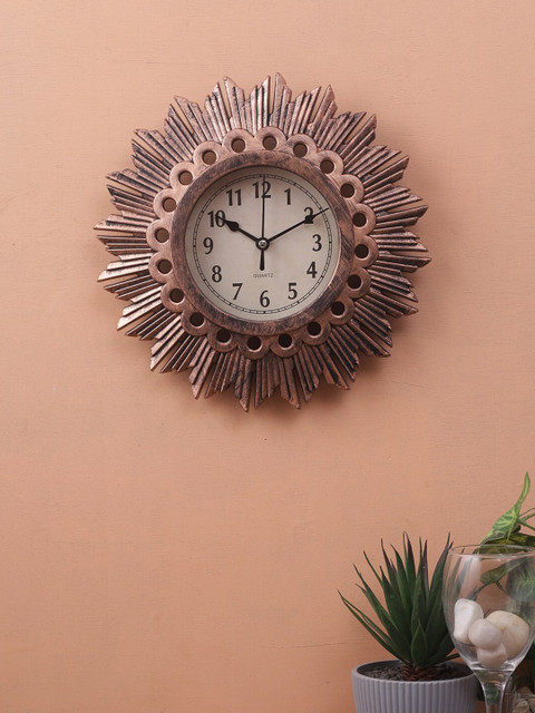 

House Of Accessories Copper-Toned & Beige Textured Floral Vintage Wall Clock