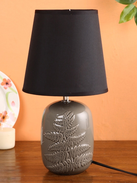 

House Of Accessories Black & Grey Textured Bedside Table Lamp with Shade