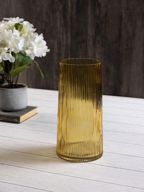 

Pure Home and Living Gold-Toned Ribbed Textured Cylindrical Flower Vase