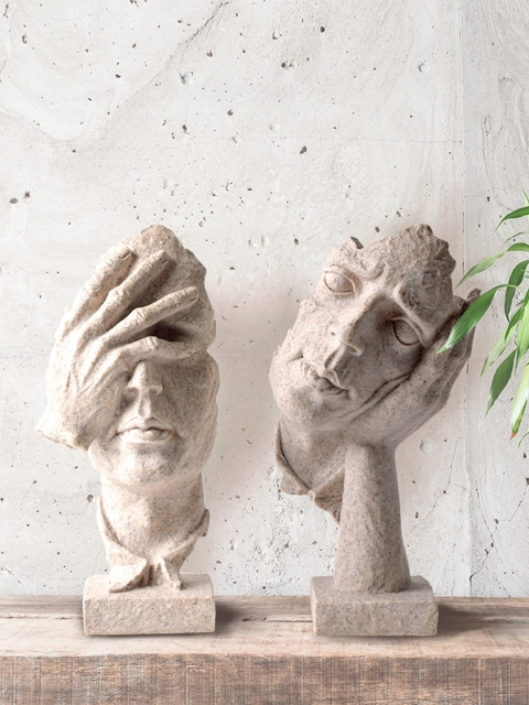 

THE ARTMENT Set Of 2 Beige Polyresin Surreal Thinker Table Accent Showpiece