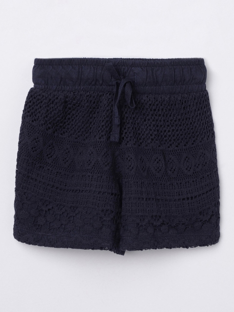 

max Girls Navy Blue Lace Regular Shorts