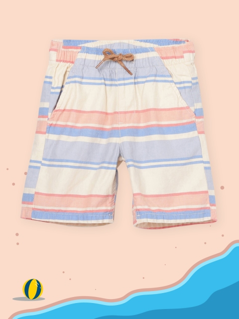 

max Boys Cream & Blue Striped Regular Shorts