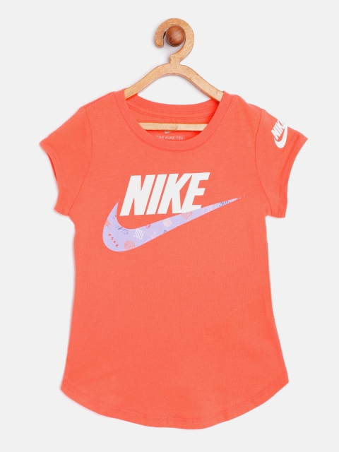 

Nike Girls Coral Orange & White Futura Mini Monogram Brand Logo T-Shirt