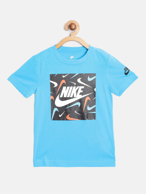 

Nike Boys Turquoise Blue Swooshfetti Box Logo Pure Cotton T-shirt