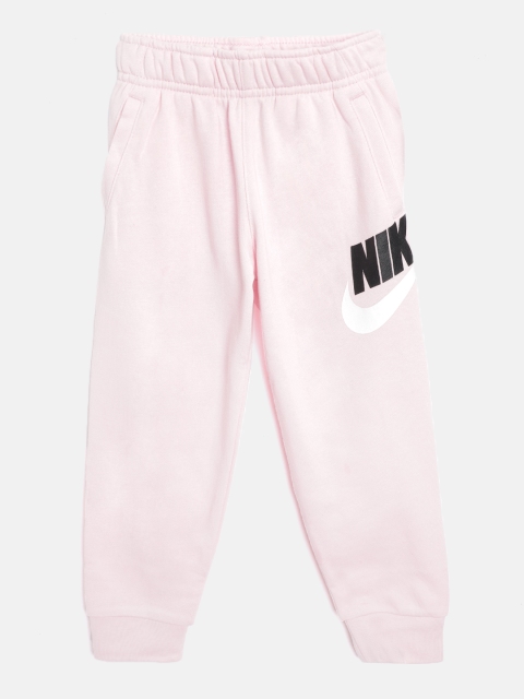 

Nike Girls Pink Solid Club French Terry Joggers with Brand Logo Print Detail