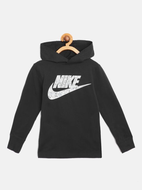

Nike Boys Black White Brand Logo Print Digi Confetti Jersey PO Pure Cotton T-shirt