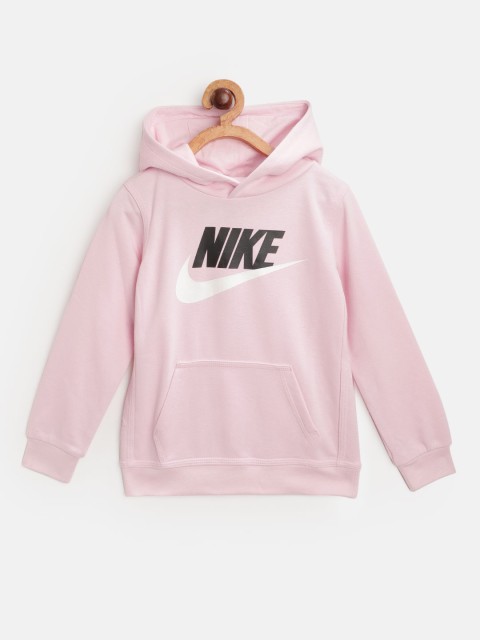

Nike Girls Pink & Black Brand Logo Print Club HBR French Terry PO Sweatshirt