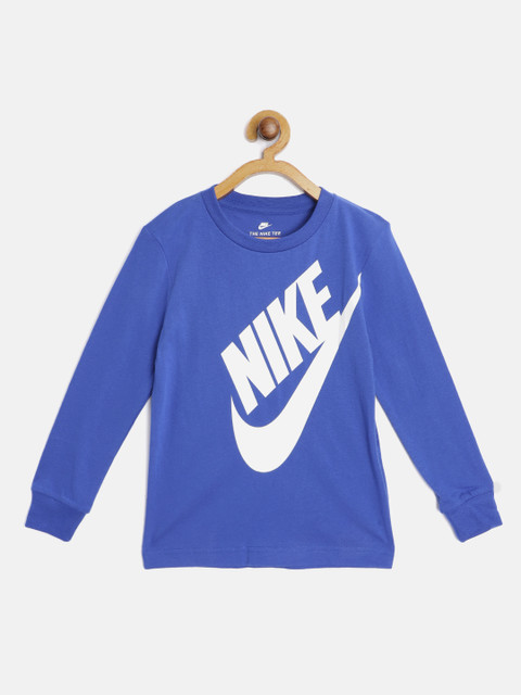 

Nike Blue White Oversized Futura Long Sleeve Logo Cotton Pure Cotton T-shirt
