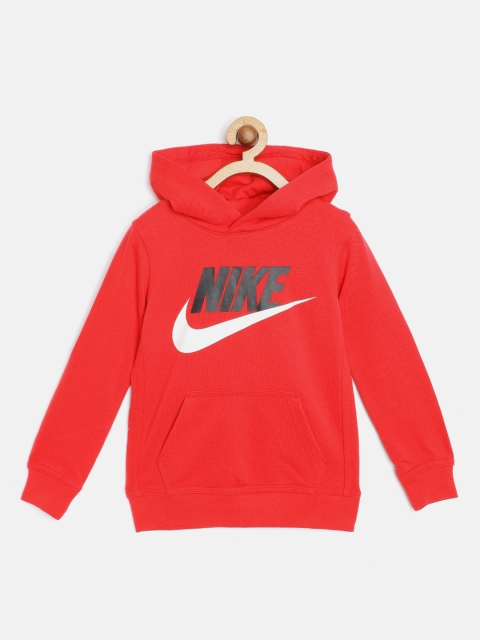 

Nike Boys Red & Black Brand Logo Print Club HBR French Terry PO Sweatshirt