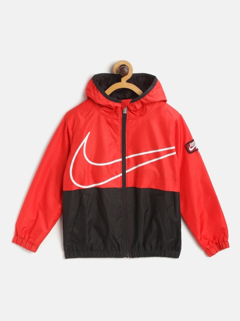 

Nike Boys Red & Black Colourblocked Swoosh Windbreaker Hooded Tailored Jacket