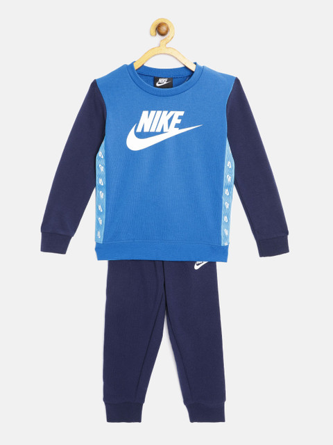 

Nike Boys Blue Printed Elevated Trim Crew Neck T-shirt and Pants Set