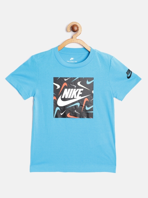 

Nike Boys Turquoise Blue Swooshfetti Box Logo Pure Cotton T-shirt