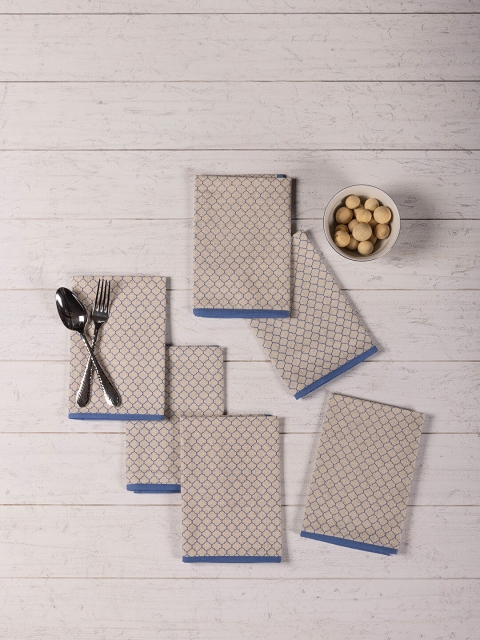 

Pure Home and Living Set Of 6 Blue & Beige Moroccan Printed Table Napkins