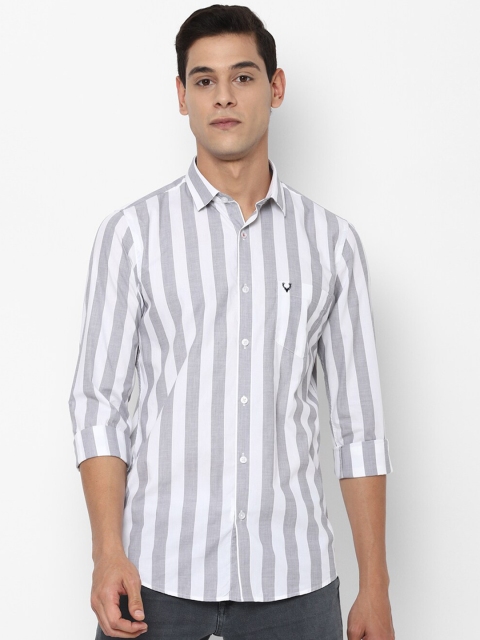 

Allen Solly Men Grey & White Slim Fit Striped Casual Shirt