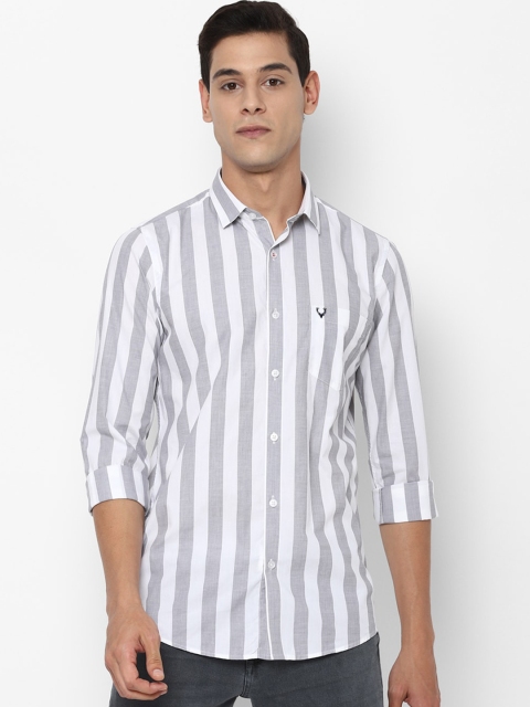 

Allen Solly Men Grey and White Slim Fit Striped Casual Shirt