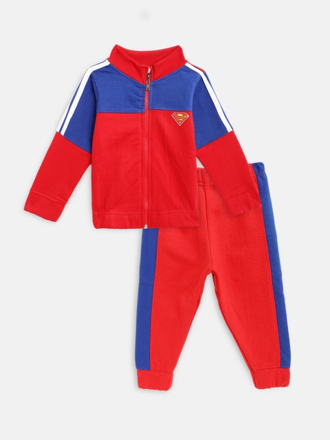 

GAME BEGINS Boys Red & Blue Superman Colourblocked Cotton Tracksuit