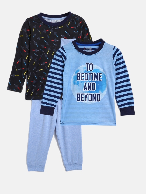 

GAME BEGINS Boys 3-Pcs Blue Printed Pure Cotton Clothing Set