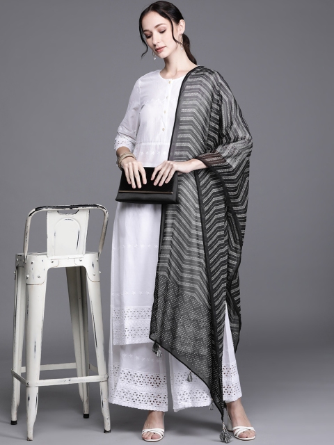 

Biba Black & Off White Chevron Printed Dupatta