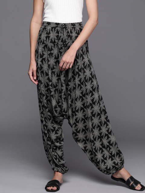 

Biba Women Black Floral Printed Loose Fit Trousers