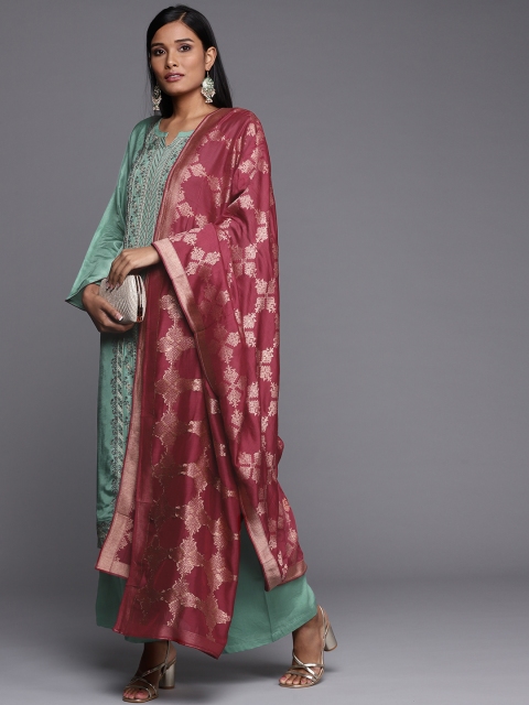 

Biba Green & Maroon Embroidered Raw Silk Unstitched Dress Material