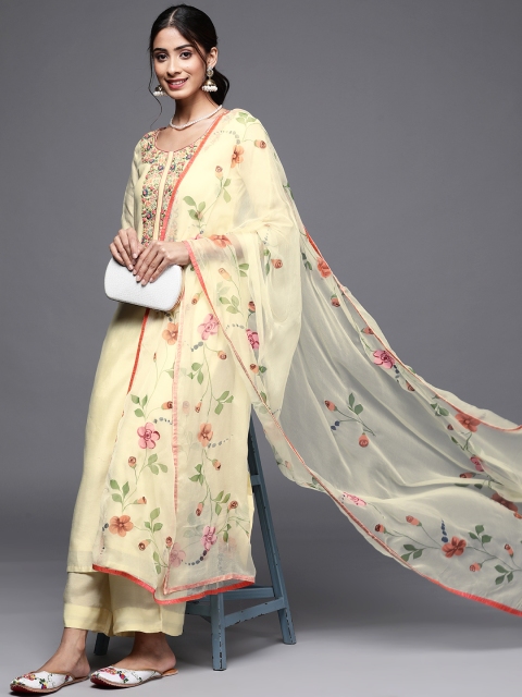 

Biba Yellow Floral Yoke Design Unstitched Dress Material