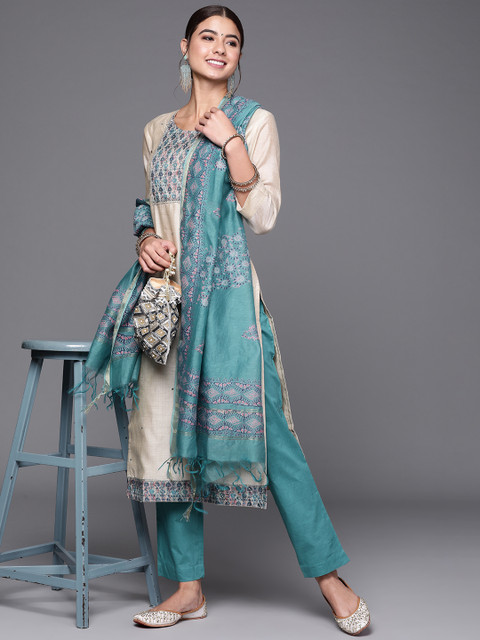 

Biba Beige & Blue Printed Unstitched Dress Material