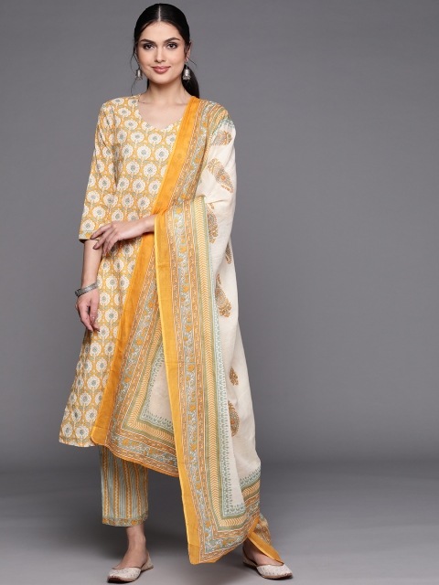 

Biba Yellow Printed Pure Cotton Unstitched Dress Material