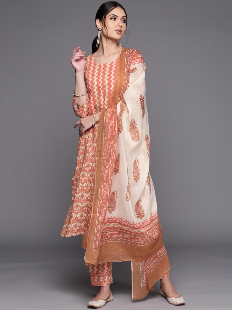 

Biba Orange Printed Pure Cotton Unstitched Dress Material