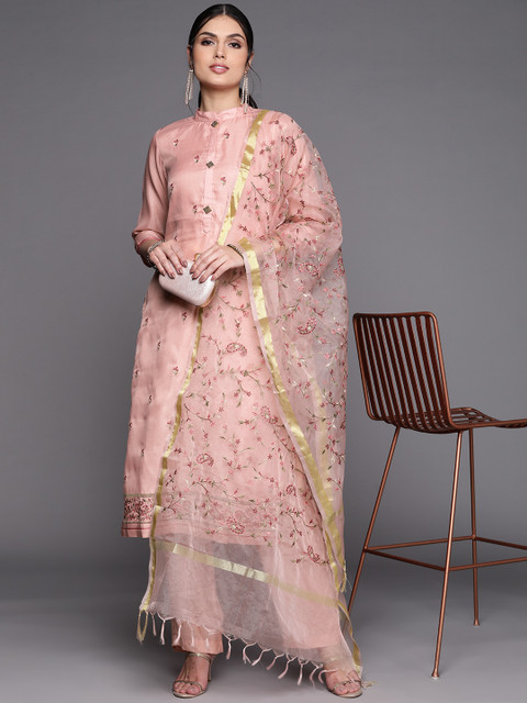 

Biba Pink Embroidered Art Silk Unstitched Dress Material
