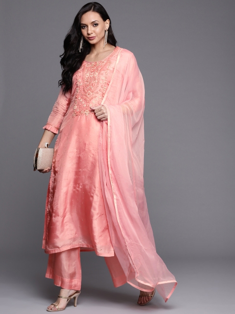 

Biba Pink Embroidered Raw Silk Unstitched Dress Material
