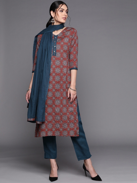 

Biba Red & Blue Printed Pure Cotton Unstitched Dress Material